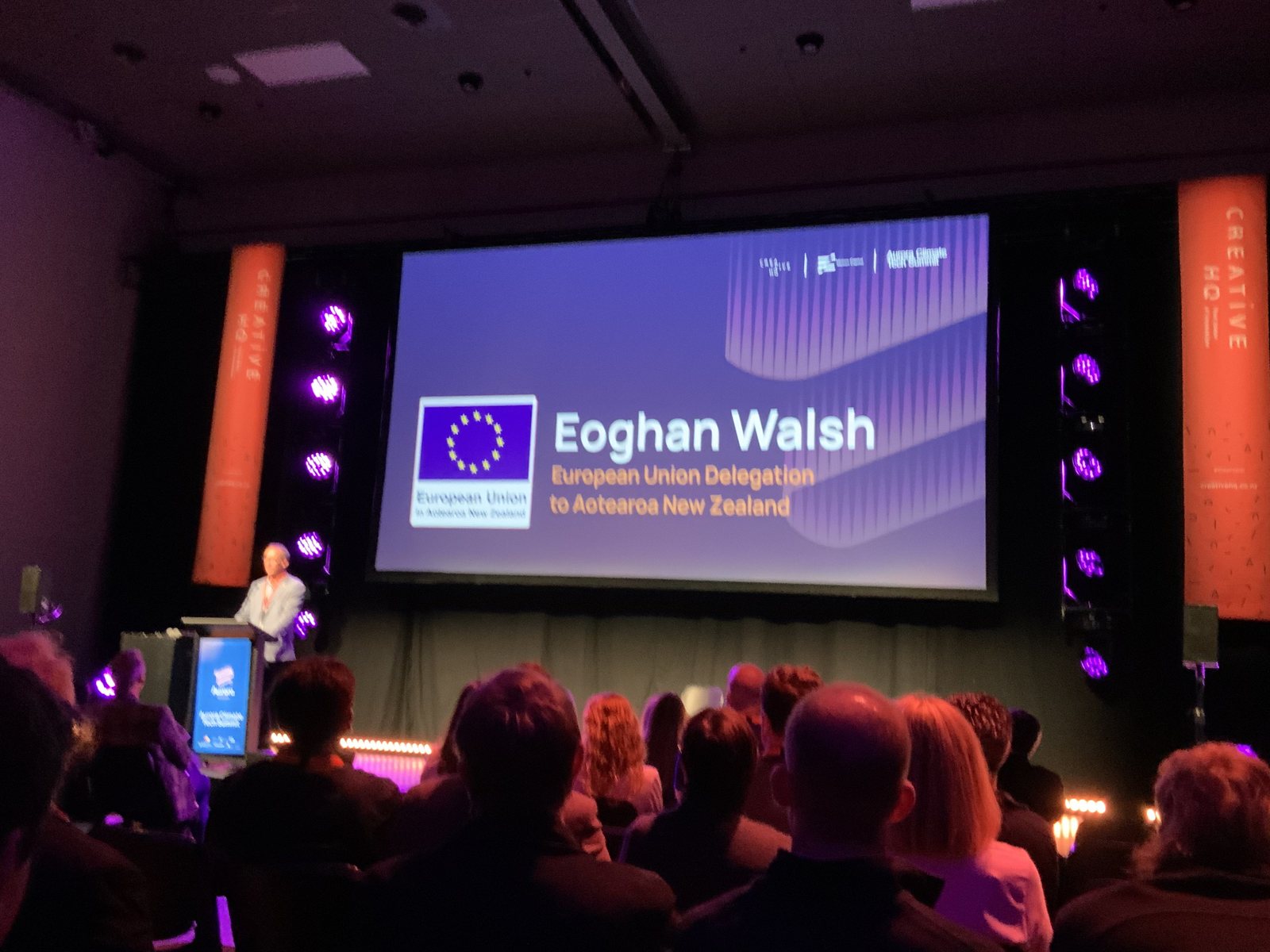 Eoghan Walsh of the EU Delegation set up the panel — and flagged the EU–New Zealand Clean Tech Summit coming to Christchurch in April 2027.